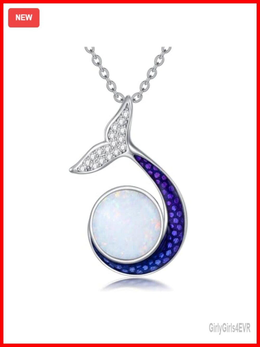 925 Sterling Silver Opal Mermaid Tail Pendant Necklace Womens Ocean Jewelry